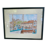 Watercolor painting of a port