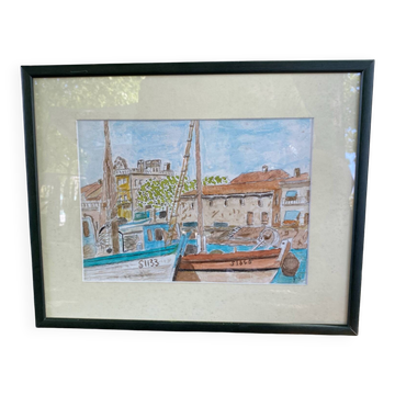 Watercolor painting of a port