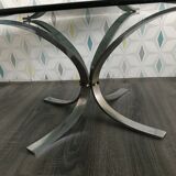 Vintage glass coffee table and chrome foot