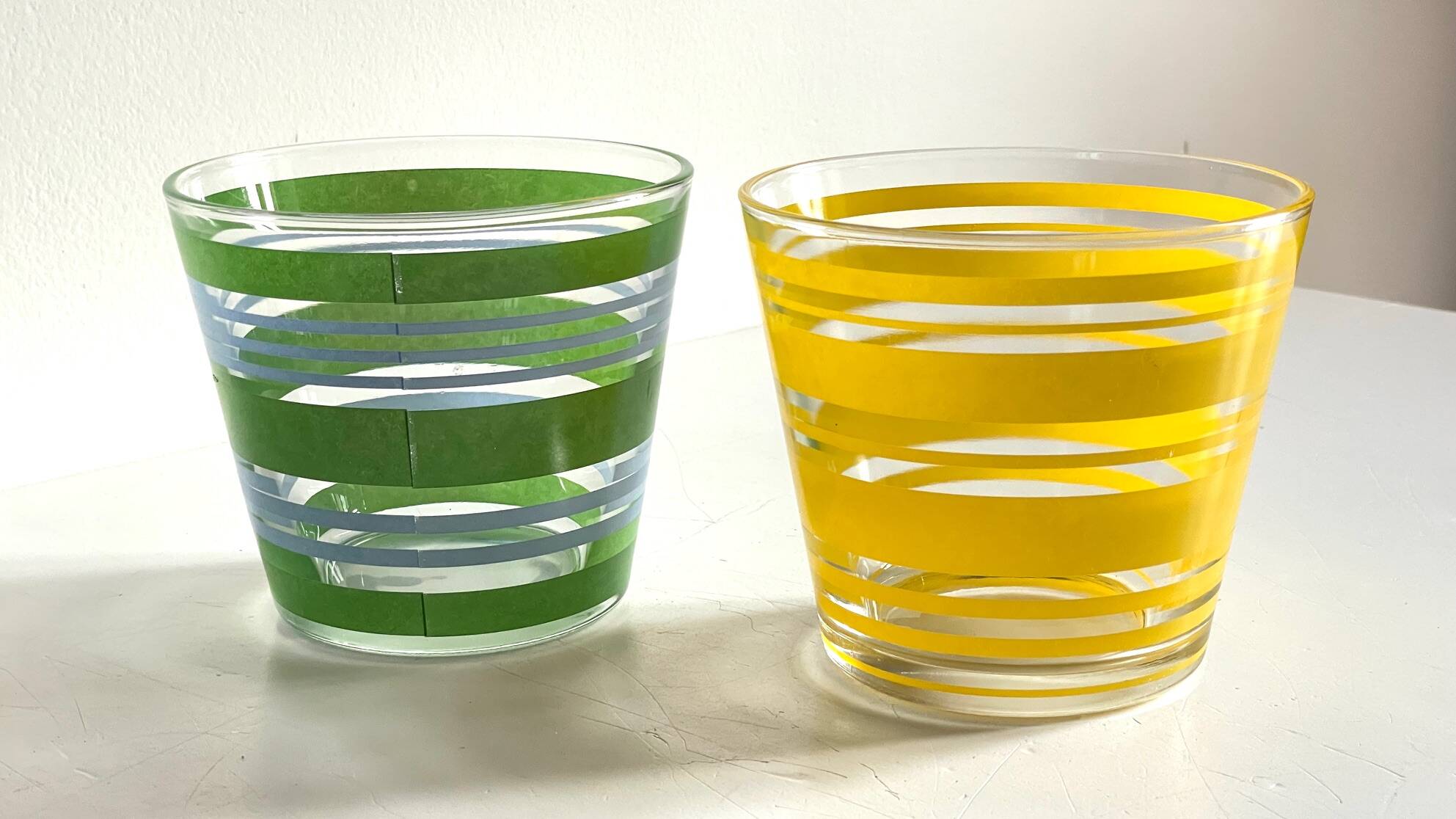 Pair of VINTAGE Silkscreened Glass Plant Pots