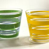 Pair of VINTAGE Silkscreened Glass Plant Pots