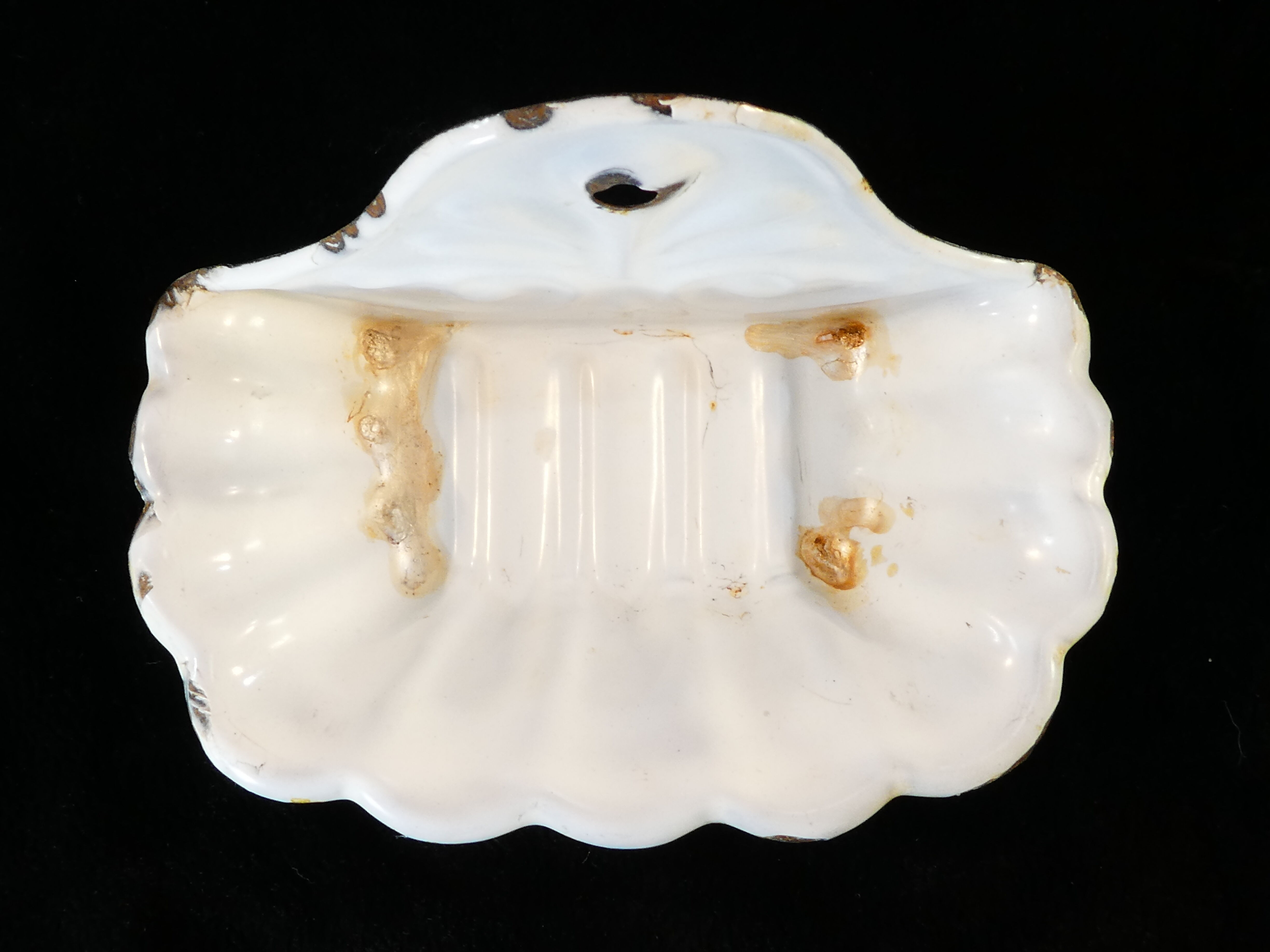 Old white enamelled sheet soap dish