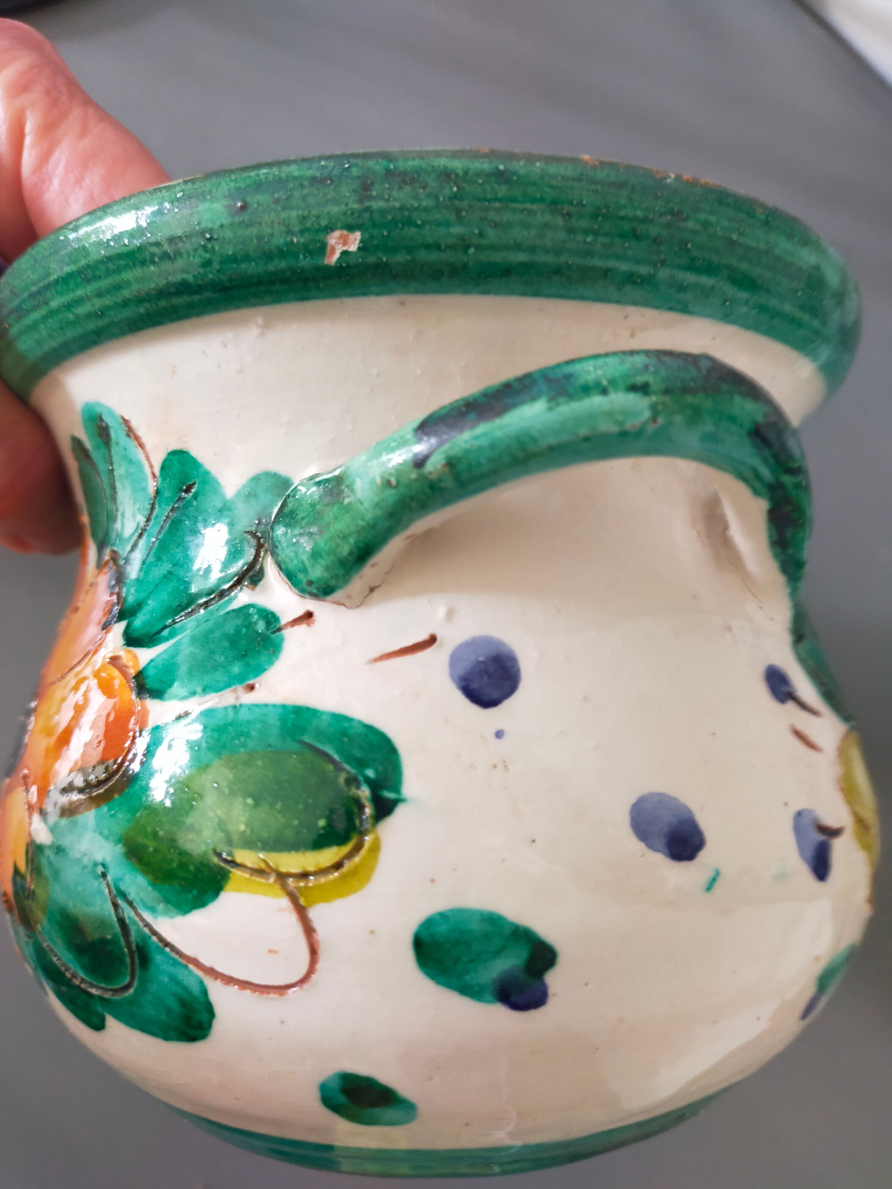 Cache pot en terre cuite Sgraffito années 60