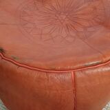 Moroccan leather orange pouf