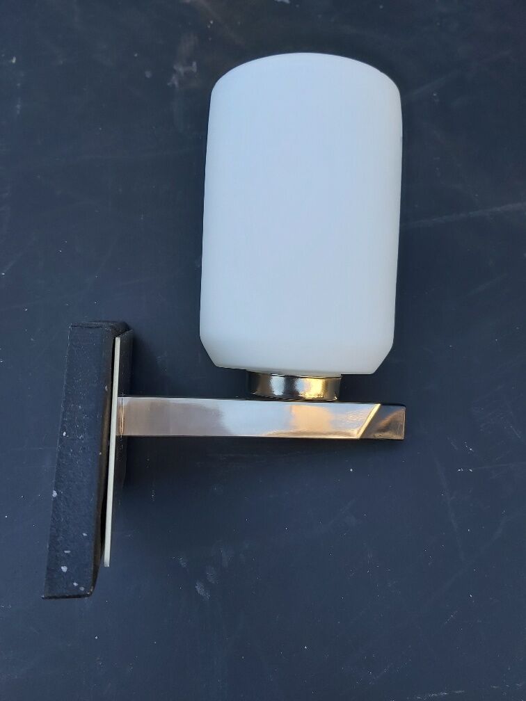 Pair of vintage metal and opaline wall light