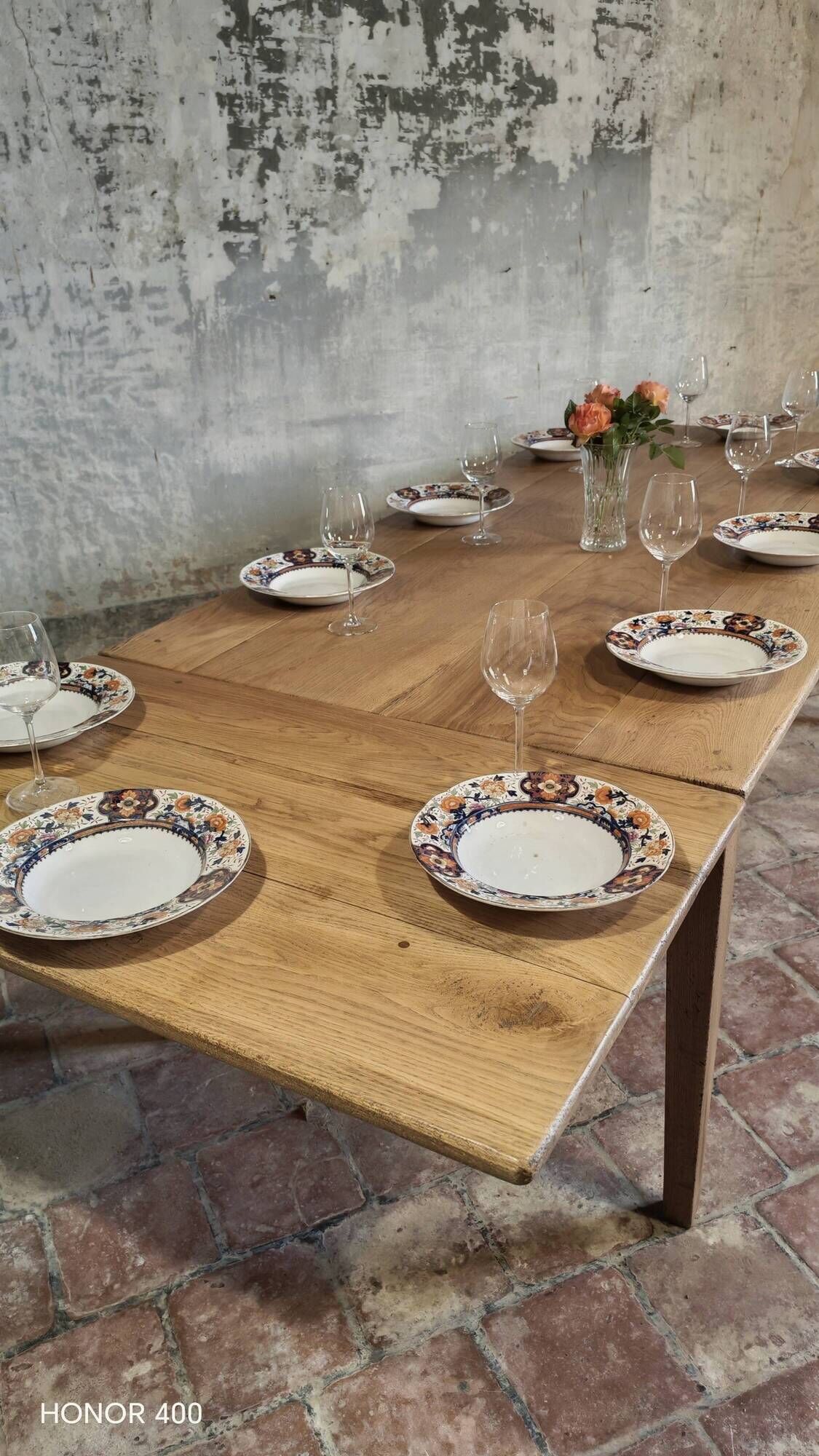 Large authentic farmhouse table made of solid French oak.