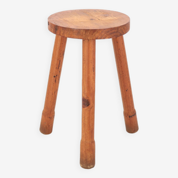 Tabouret tripode en bois, mobilier de montagne années 50