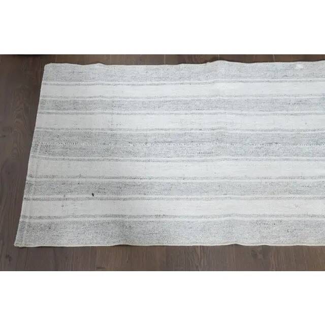1970s Vintage Turkish Handmade Wool Cotton Beige Kilim Rug 65x200