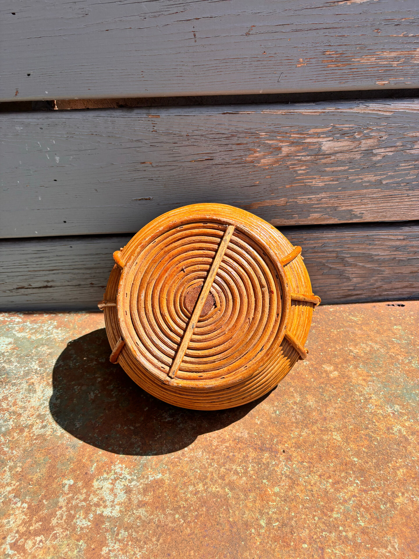 Rare wrapped rattan basket, in the style of Gabriella Crespi / Vivai del Sud.