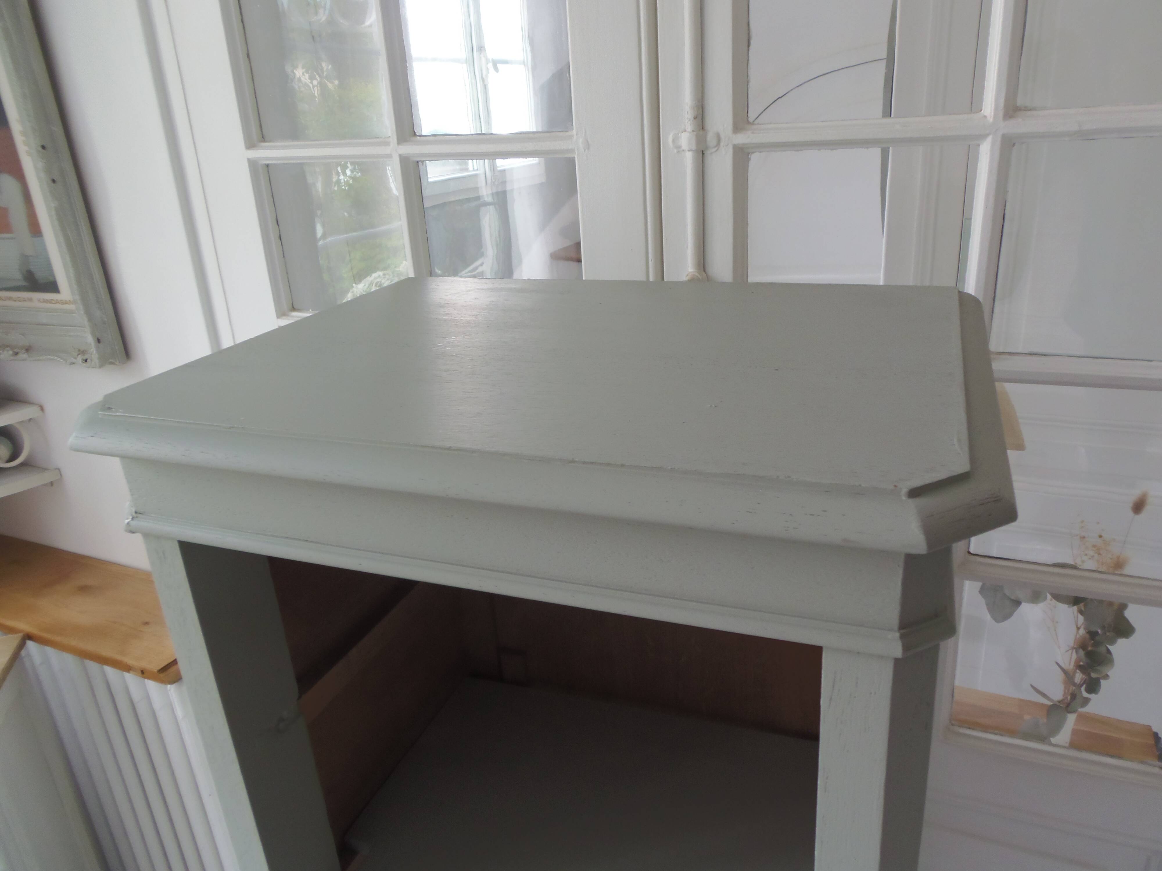 Bookcase, vintage dresser re-enchanted in verdigris waxed finish.