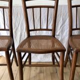 set of 4 bistro chairs in turned wood and canework stamped early 20th century