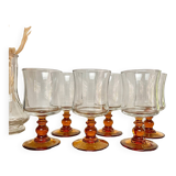 6 small vintage amber stemmed glasses