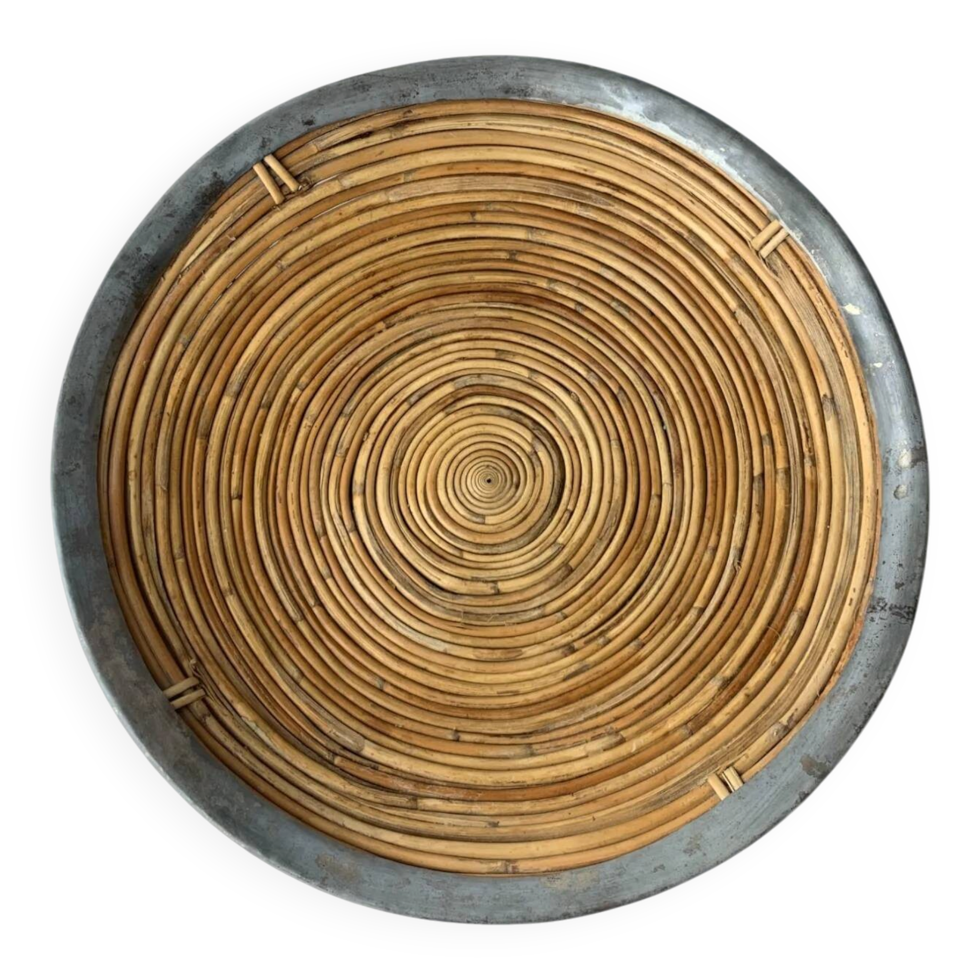 XL circular rattan tray, Italy, 1970s