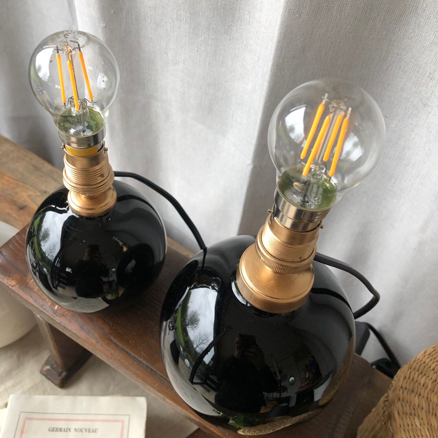 Duo of lamps in black opaline art deco