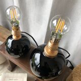 Duo of lamps in black opaline art deco