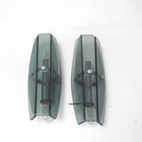 Pair of Veca smoked glass and chrome wall lights from the 70s