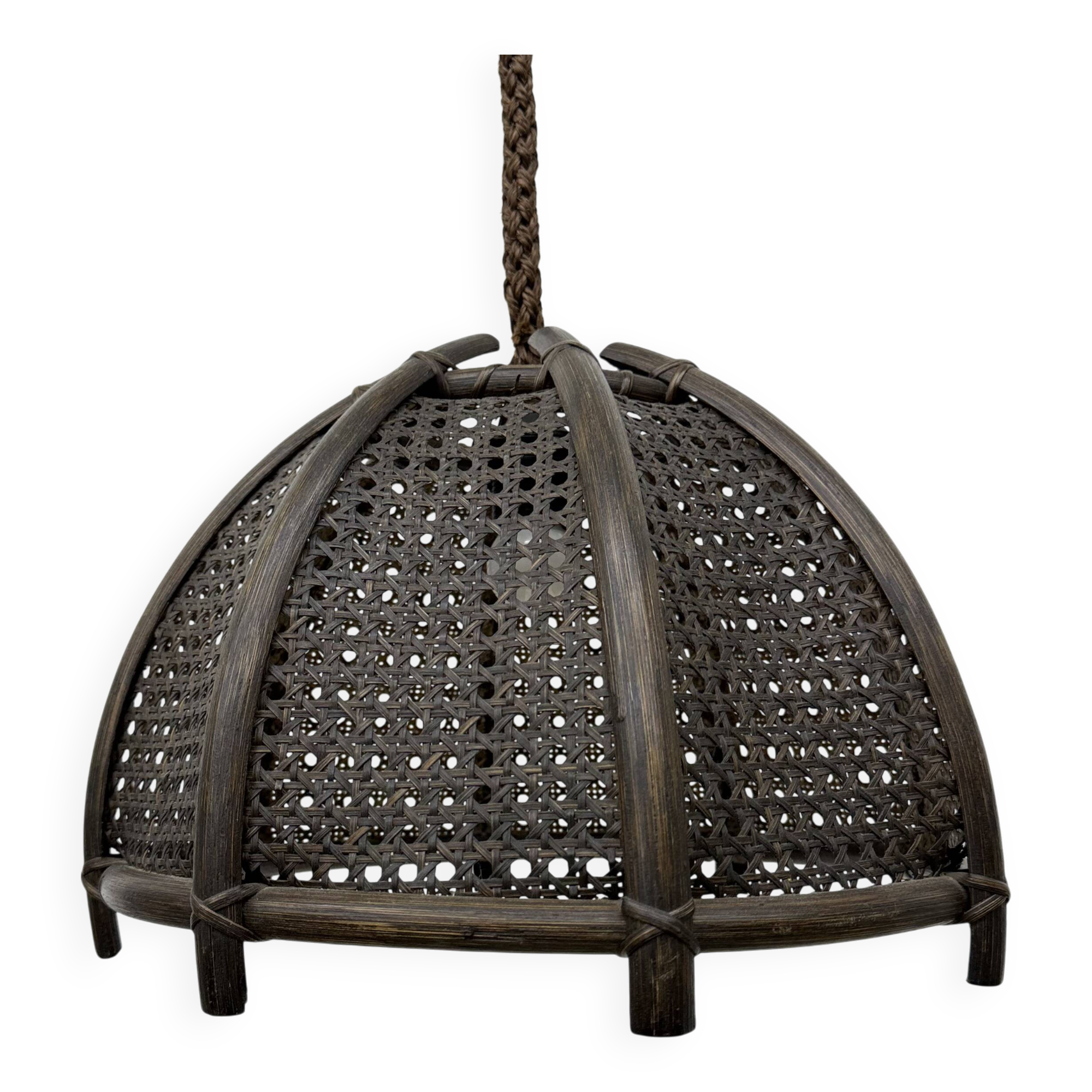 Vintage rattan and webbing hanging lamp 1970s retro