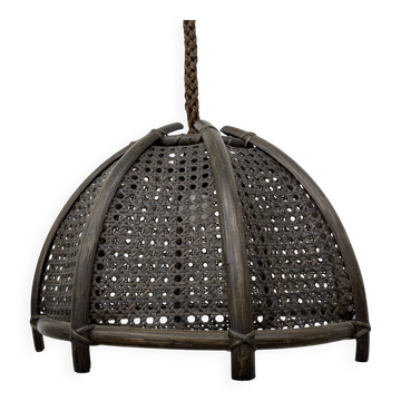 Vintage rattan and webbing hanging lamp 1970s retro