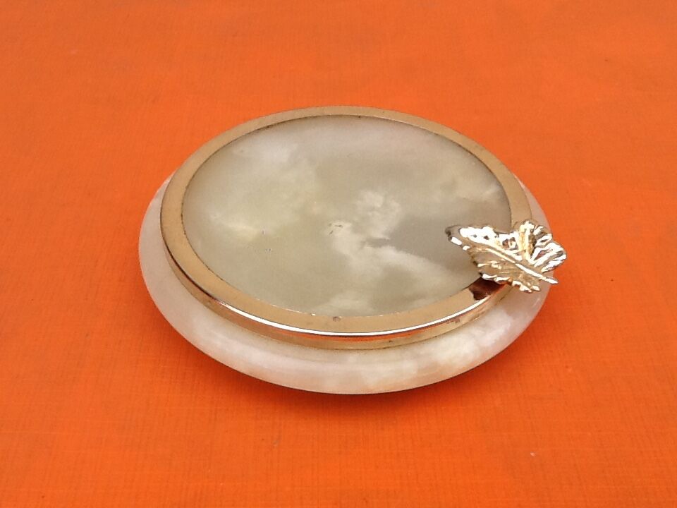 1970s onyx ashtray golden metal strapping