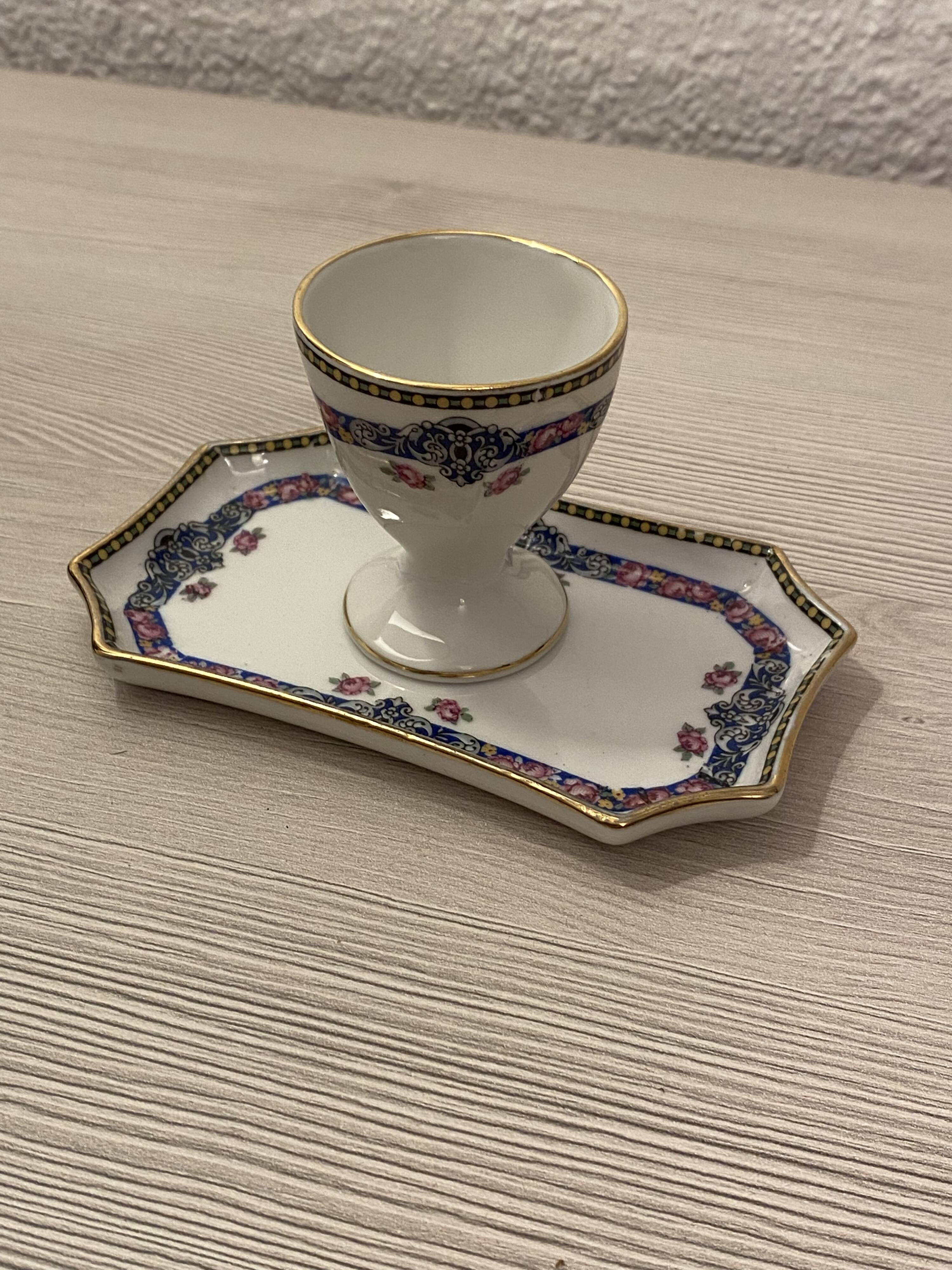 Coquetier and its Limoges Art Deco earthenware tray