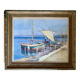 Old painting "Marine with boats" signed Marie Piat, 1930s-40s