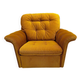 Vintage lounge chair on wheels in golden mustard corduroy 70s
