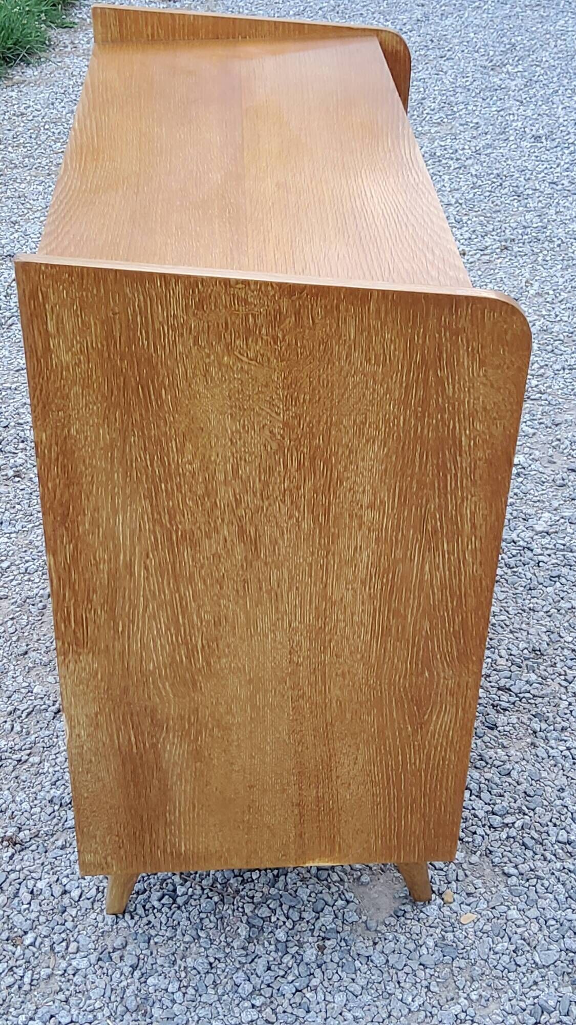 Vintage chest of drawers in golden blond oak legs compass and fins 3 drawers from the 50s