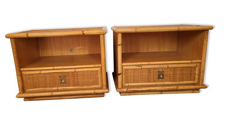 Pair of bedside tables in rattan bamboo and vintage canning Dal vera