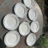 8 assiettes plates à motif de fleurs bleues faïencerie niderviller moselle france art déco