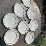 8 flat plates with blue flower pattern earthenware niderviller moselle france art deco
