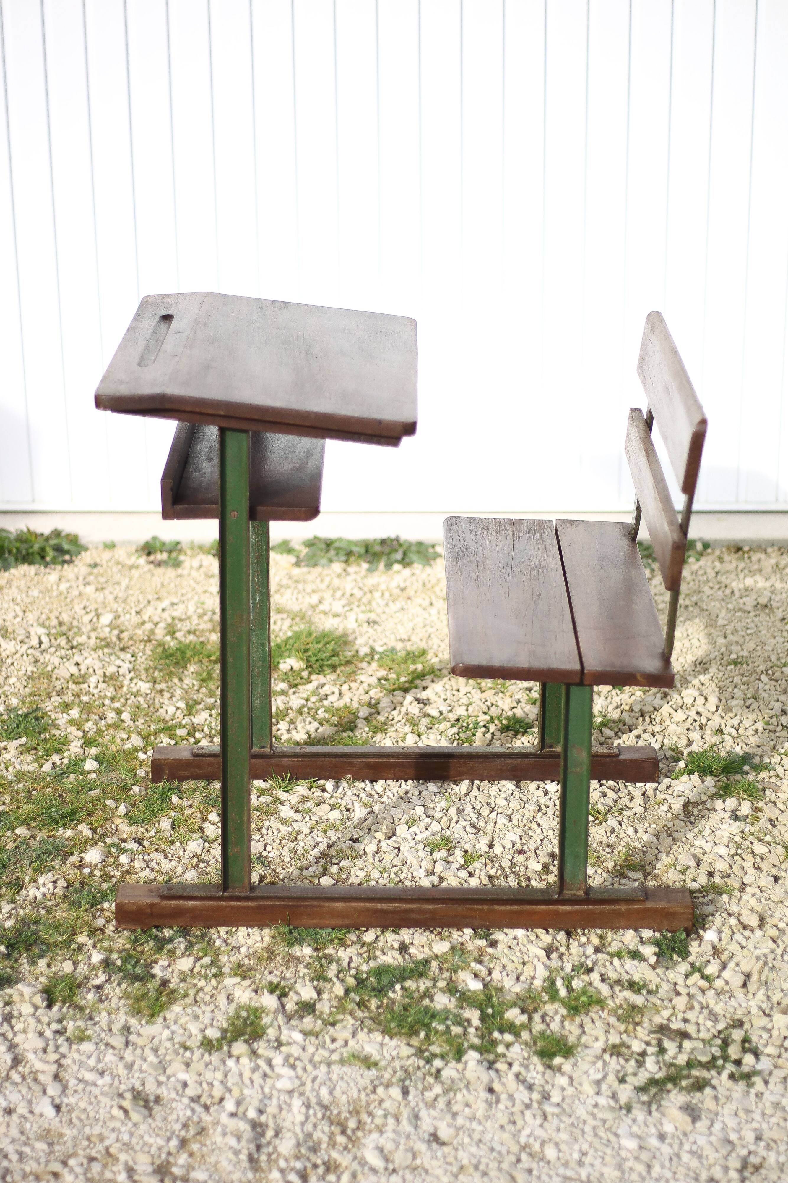 Vintage desk, wooden and metal children's desk, school desk