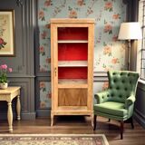 Vintage glass-fronted cabinet, raw wood, 1950s