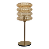 Lampe à poser avec un globe strié doré ancien vintage et un pied doré