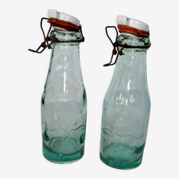 Old bottles brand Mercur glass cap porcelain container carafe