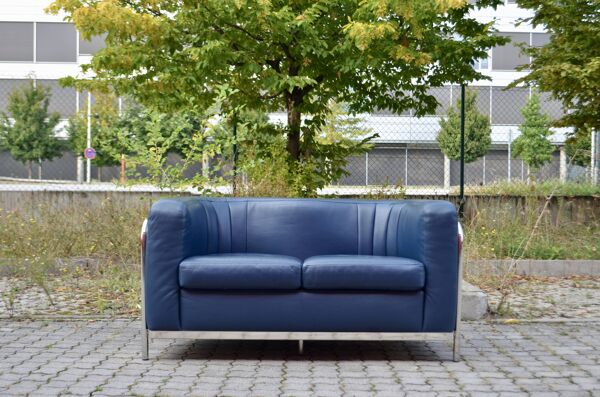 Ensemble canapé & 2 fauteuils en cuir bleu Zanotta Onda
