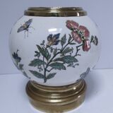 round vase earthenware brass decorated with flowers and insects early 20th century