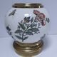 vase boule faïence laiton décor fleurs insectes début xxème