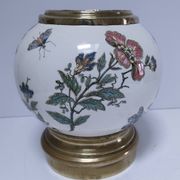 round vase earthenware brass decorated with flowers and insects early 20th century