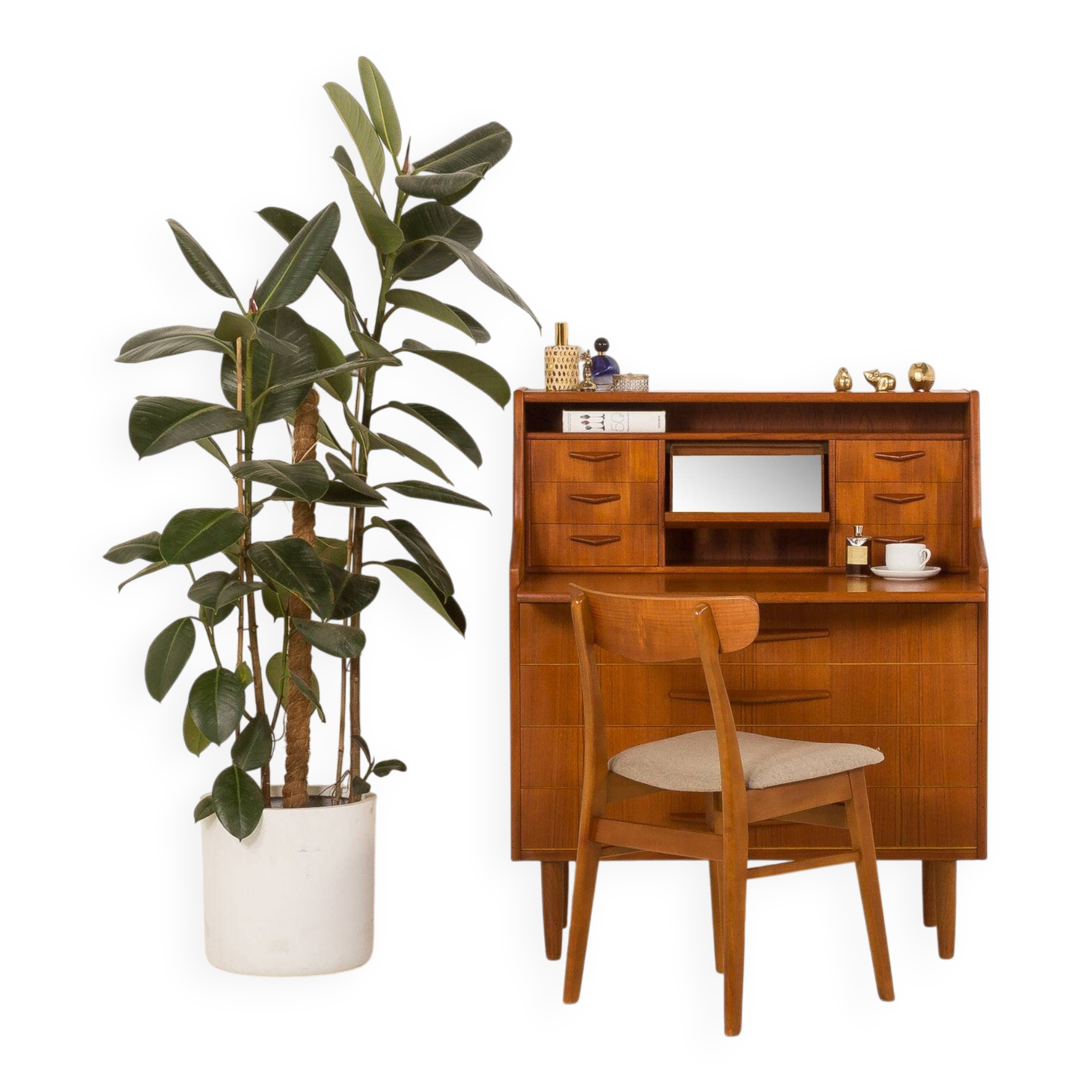 Danish teak mid century modern secretaire cabinet with a desk and vanity