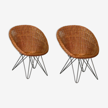 Pair of armchairs in rattan 1950