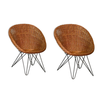 Pair of armchairs in rattan 1950