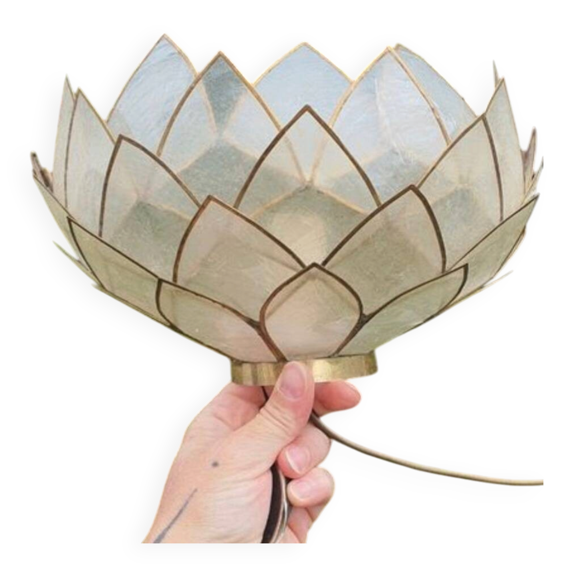 Mother-of-pearl and brass wall light, lotus flower.