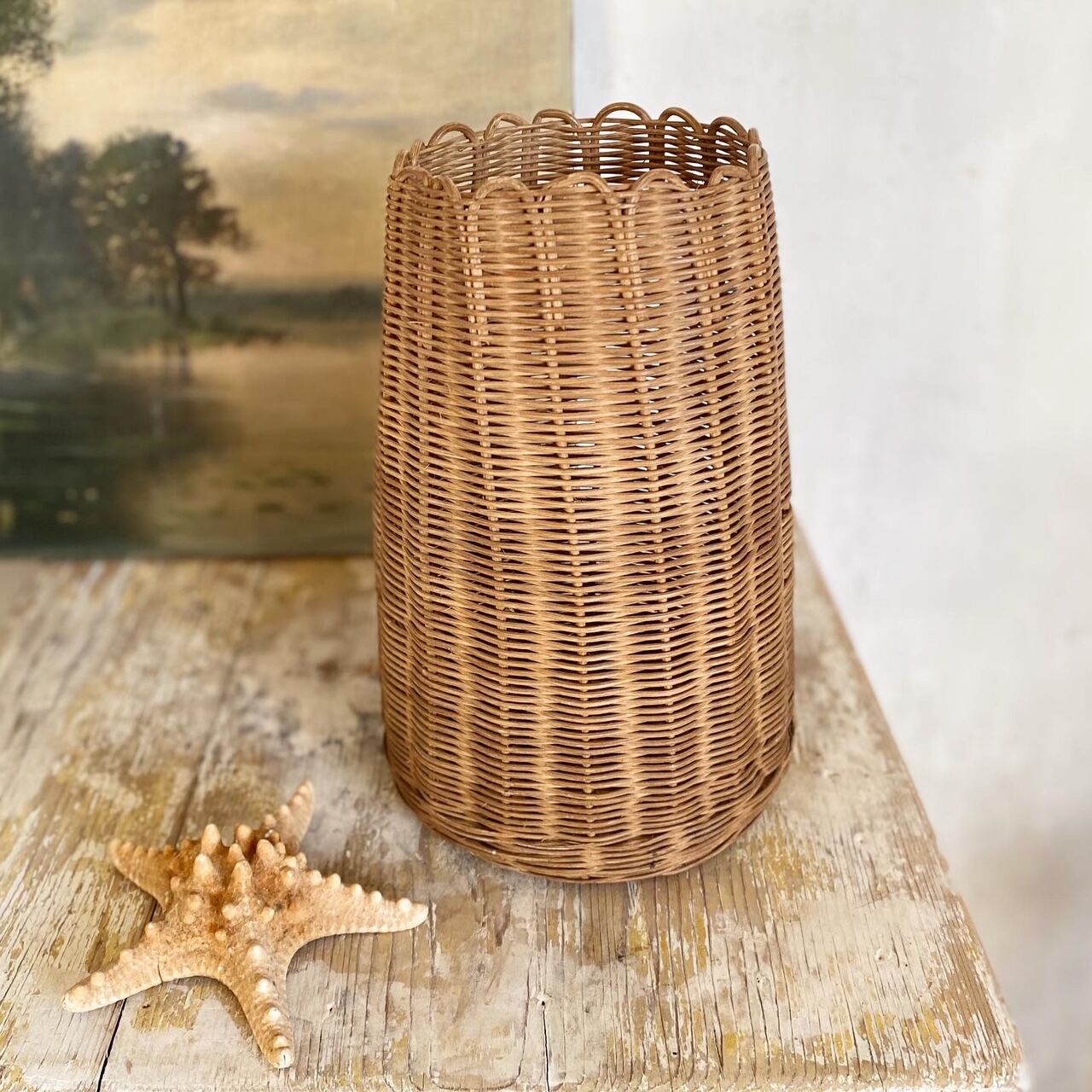 Scalloped rattan vase