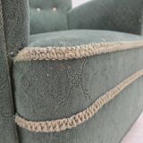 1960s, Danish armchair, light green furniture wool, oak wood legs.