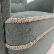 1960s, Danish armchair, light green furniture wool, oak wood legs.