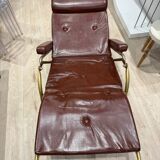 Reclining armchair in brown leather with tubular frame – Italy – 1960s/1970s