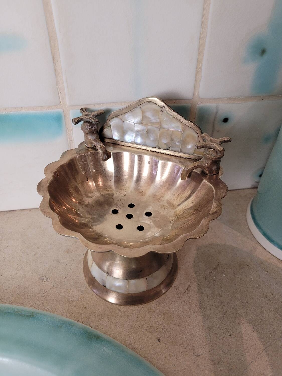 Two brass soap dishes