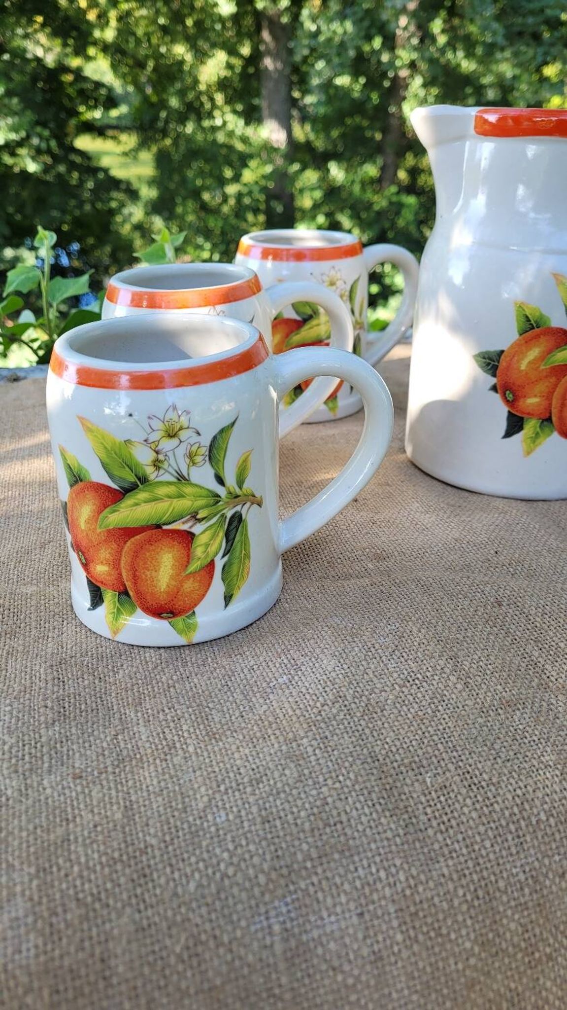 Service campagne chic vintage grés Digoin pichet tasse mug fait main