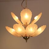 French chandelier in brass with Murano glass shells, 1970s