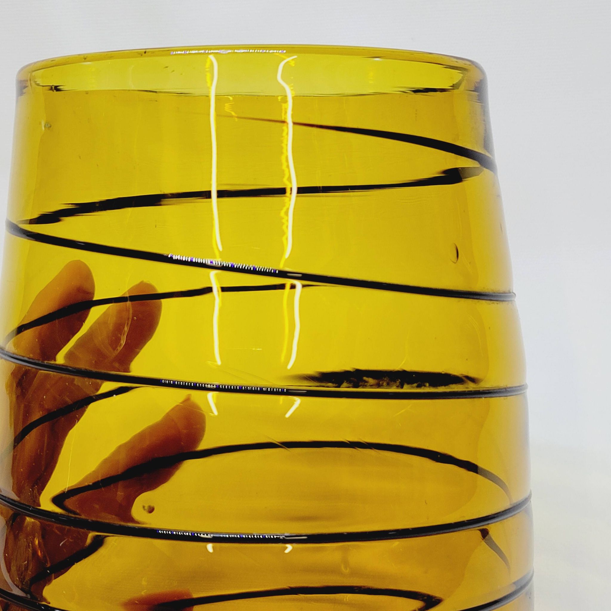 Vintage Murano Vase Mid Century Blown Glass Yellow Brown Spiral Style Ve